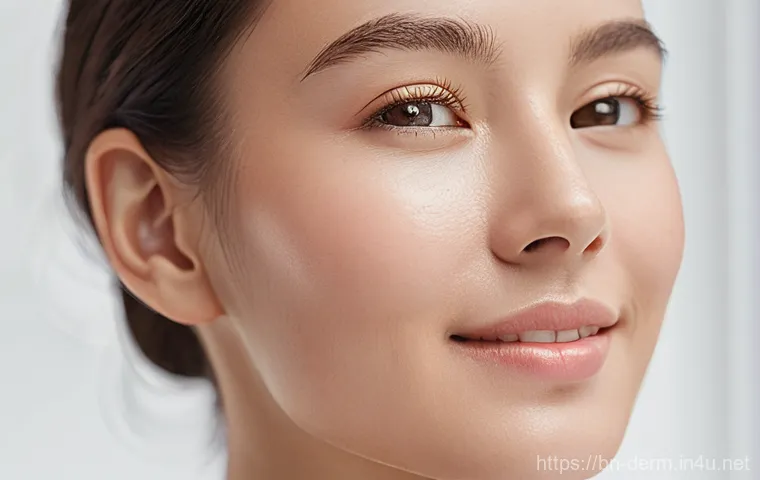 피부과 주름개선 크림 추천 - **Prompt 1: Radiant Hydration and Serenity**
"A close-up, soft-focus portrait of a young woman (...