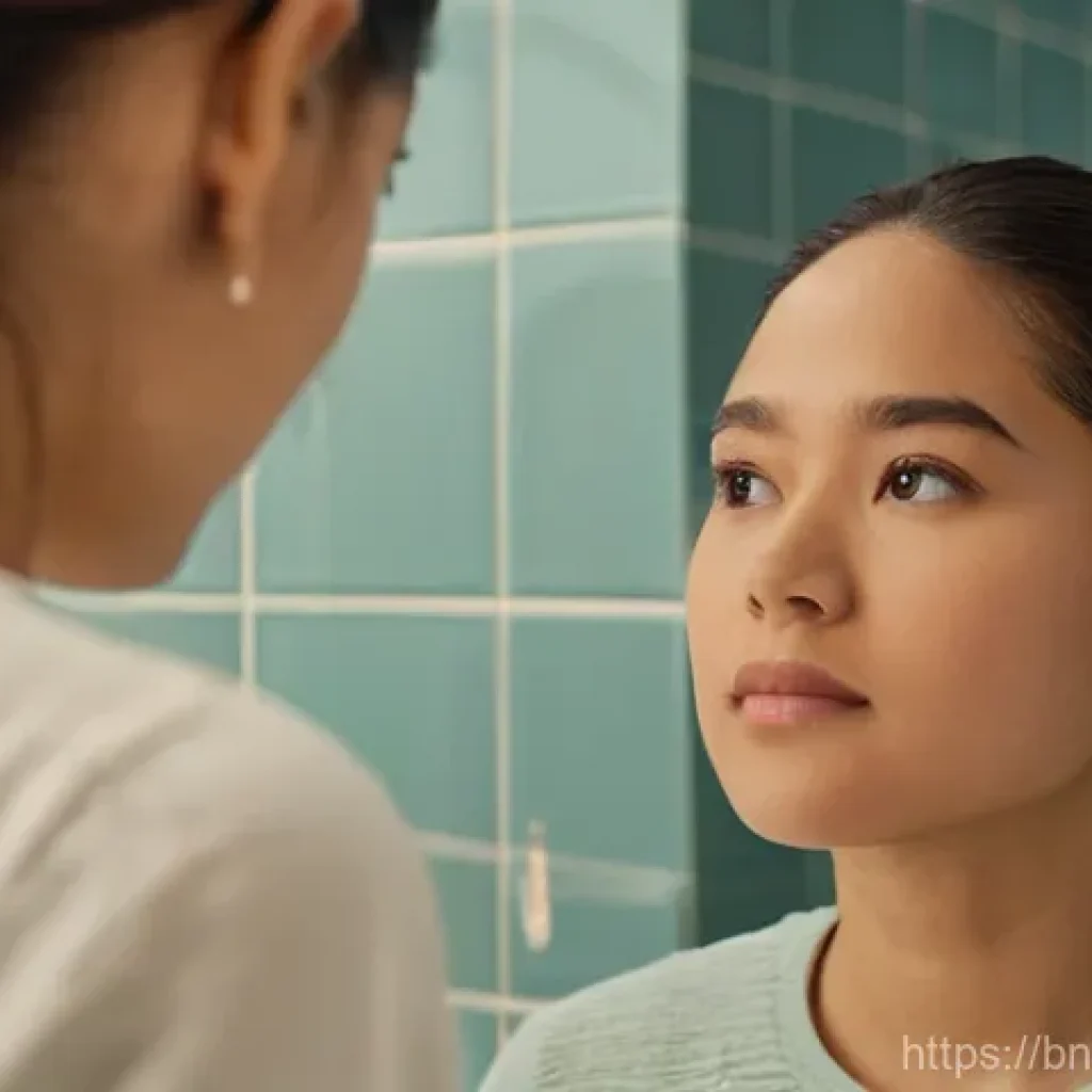 피부과 이중턱 제거 - **Prompt 1 (Before - Self-consciousness):**
"A young adult, aged 25-35, with a gentle, slightly ...