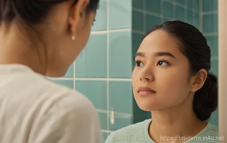 피부과 이중턱 제거 - **Prompt 1 (Before - Self-consciousness):**
"A young adult, aged 25-35, with a gentle, slightly ...