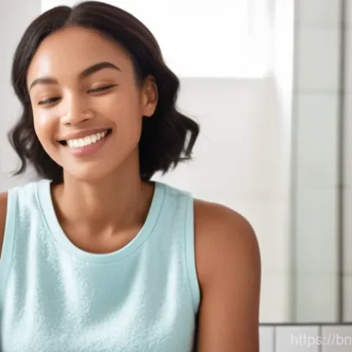 Home 27 여드름 전용 스킨케어 추천 - A diverse young adult, with clear, healthy, and radiant skin, gently applying a hydrating serum or l...