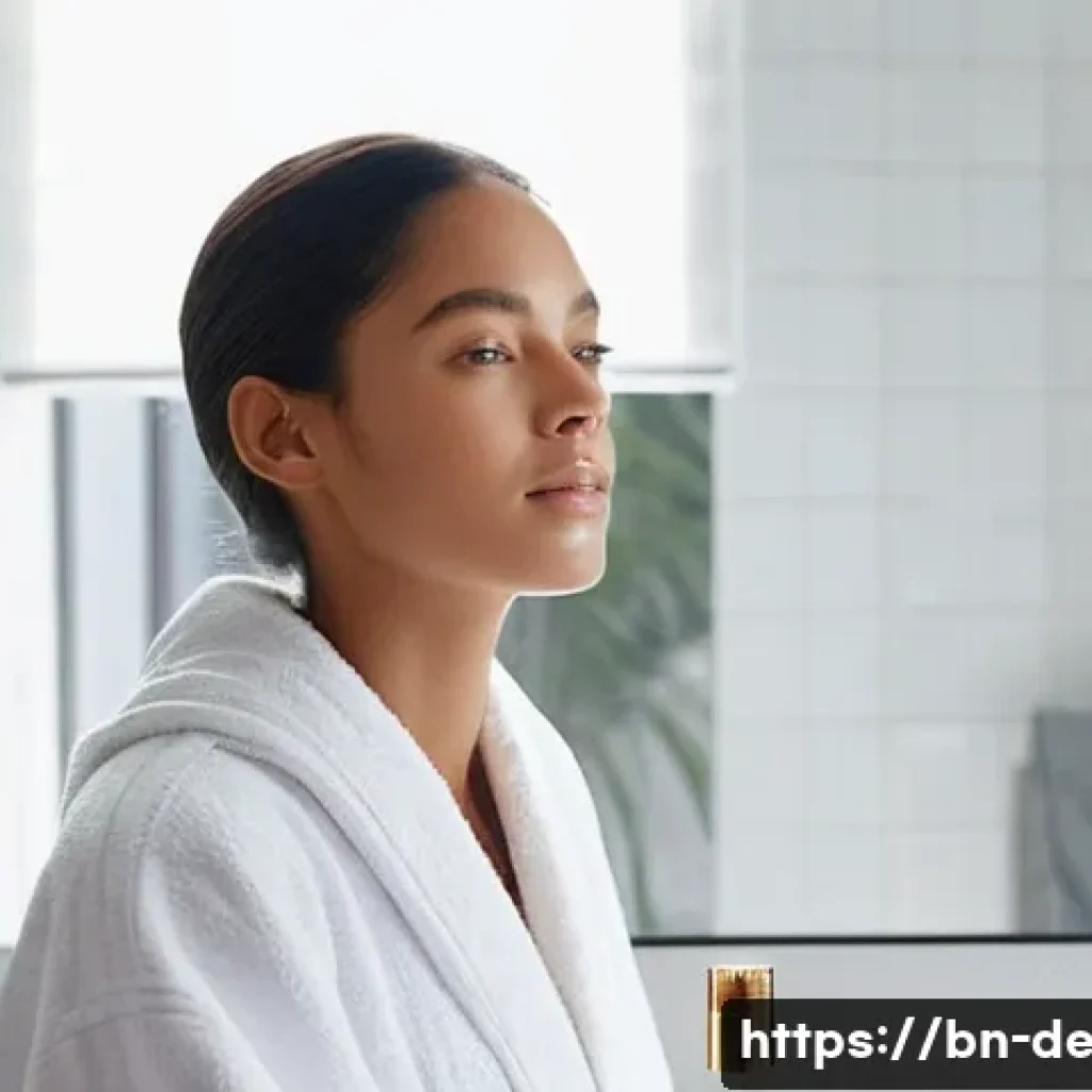 피부 미백 세럼 추천 - **Prompt:** "A young woman in her late 20s, with a naturally radiant and healthy complexion, gently ...