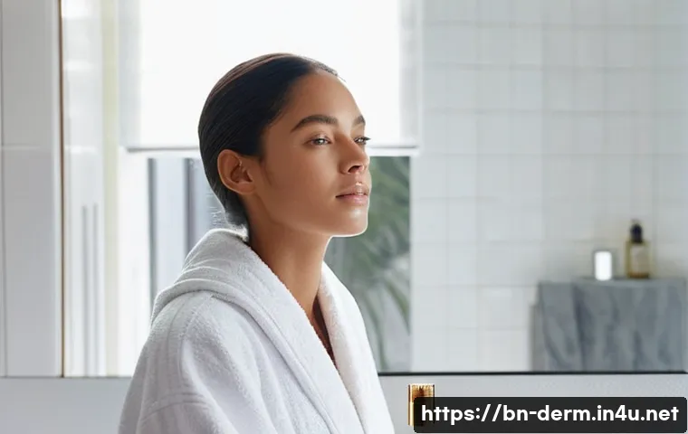 피부 미백 세럼 추천 - **Prompt:** "A young woman in her late 20s, with a naturally radiant and healthy complexion, gently ...